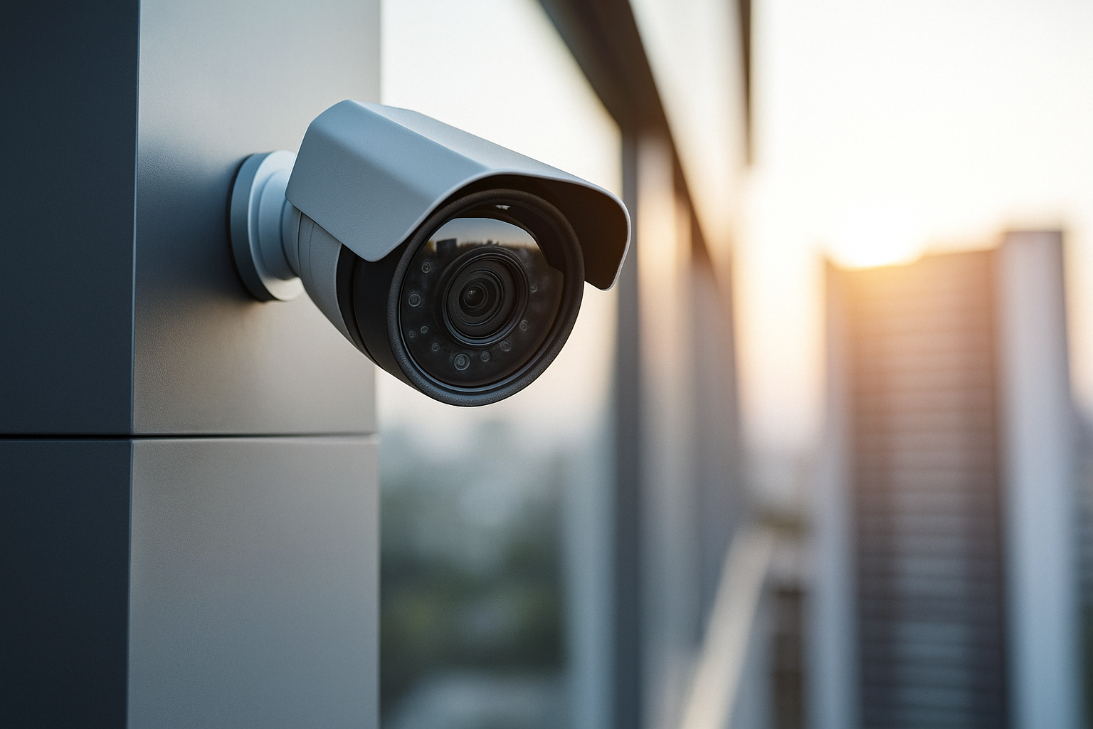 Caméra de surveillance extérieure installée sur un bâtiment à Courbevoie pour protéger les habitations